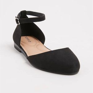 Torrid 10 WW Black Faux Suede Ankle Strap Flat